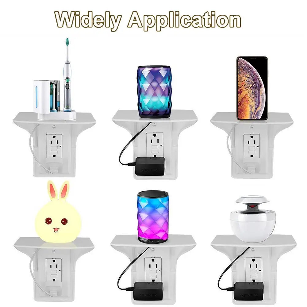 Wall Mount Socket Rack Wall Outlet Shelf Convenient Sturdy Socket Mobile Phone Charging Storage Holder for Bathroom Living Rooms