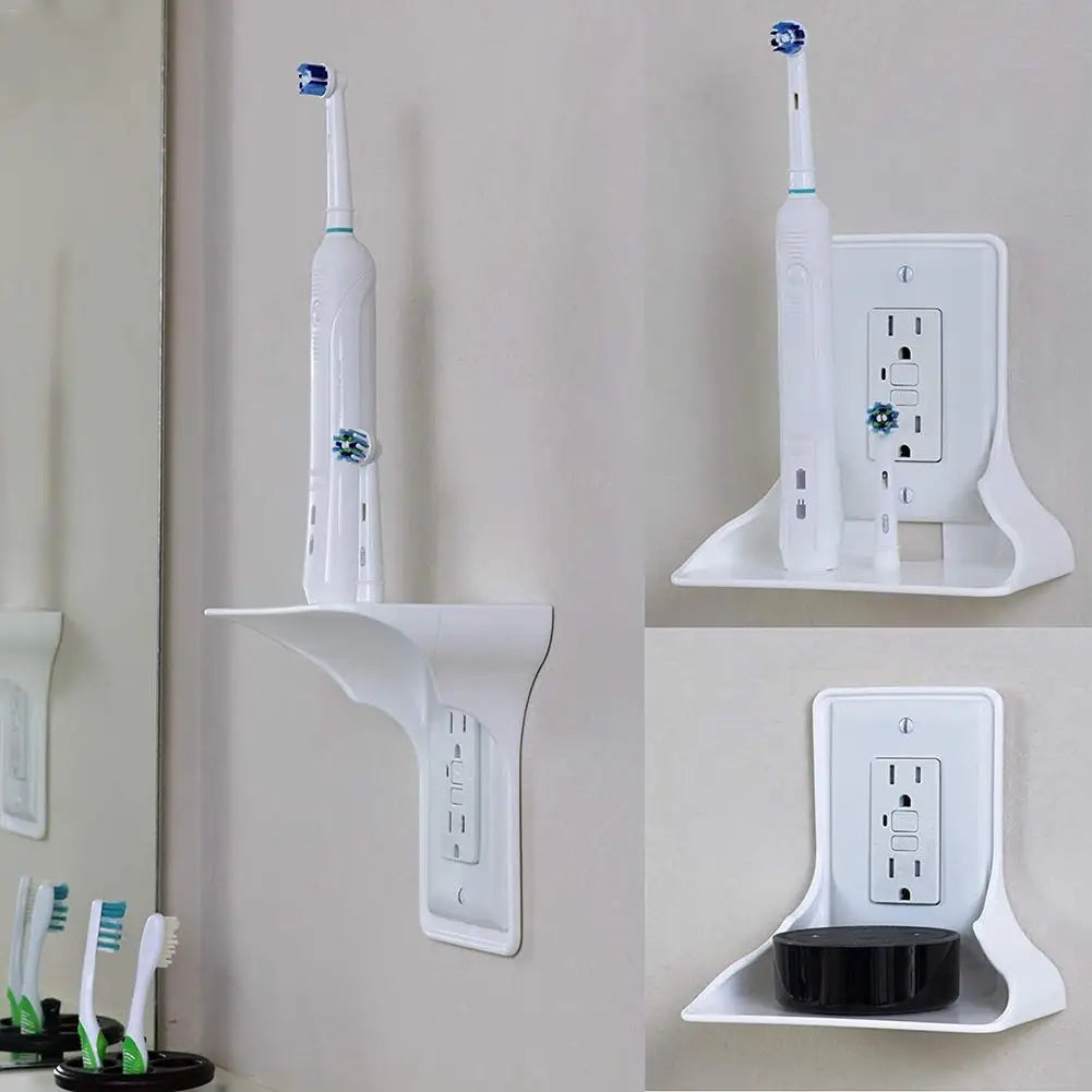 Wall Mount Socket Rack Wall Outlet Shelf Convenient Sturdy Socket Mobile Phone Charging Storage Holder for Bathroom Living Rooms